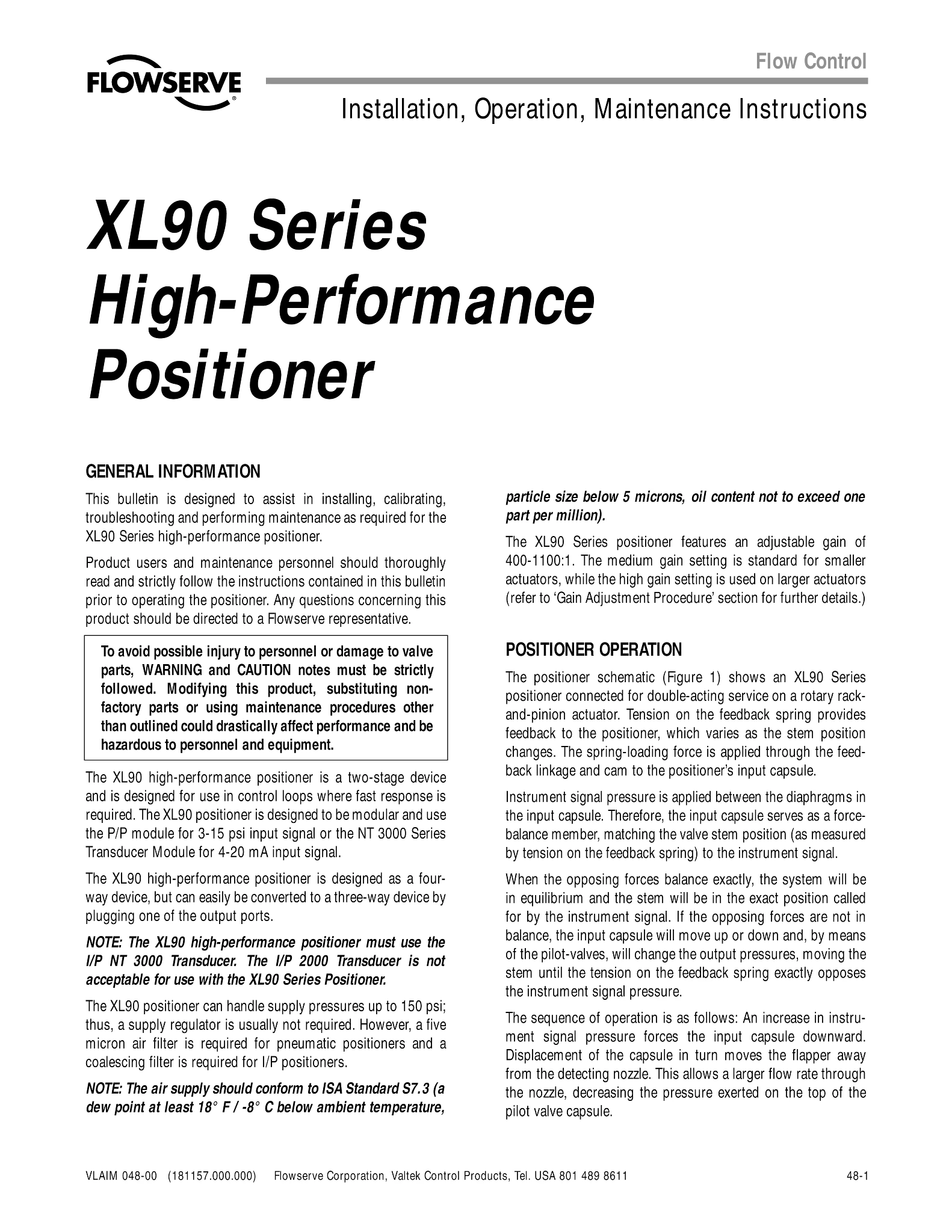 Valtek XL90系列高性能定位器 - 使用说明（IOM）