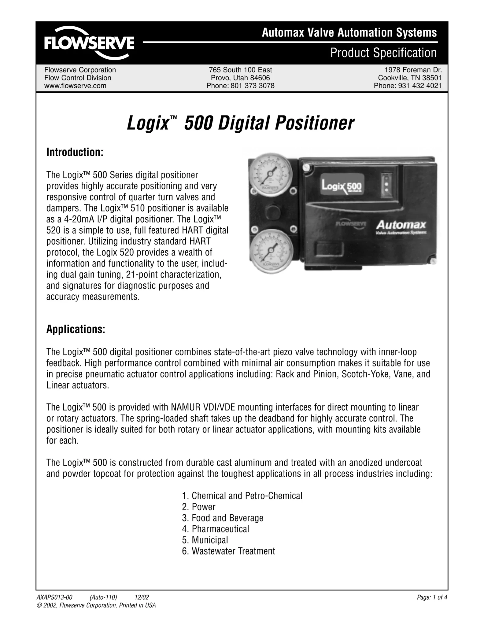 Automax Logix 500si数字定位器产品规格