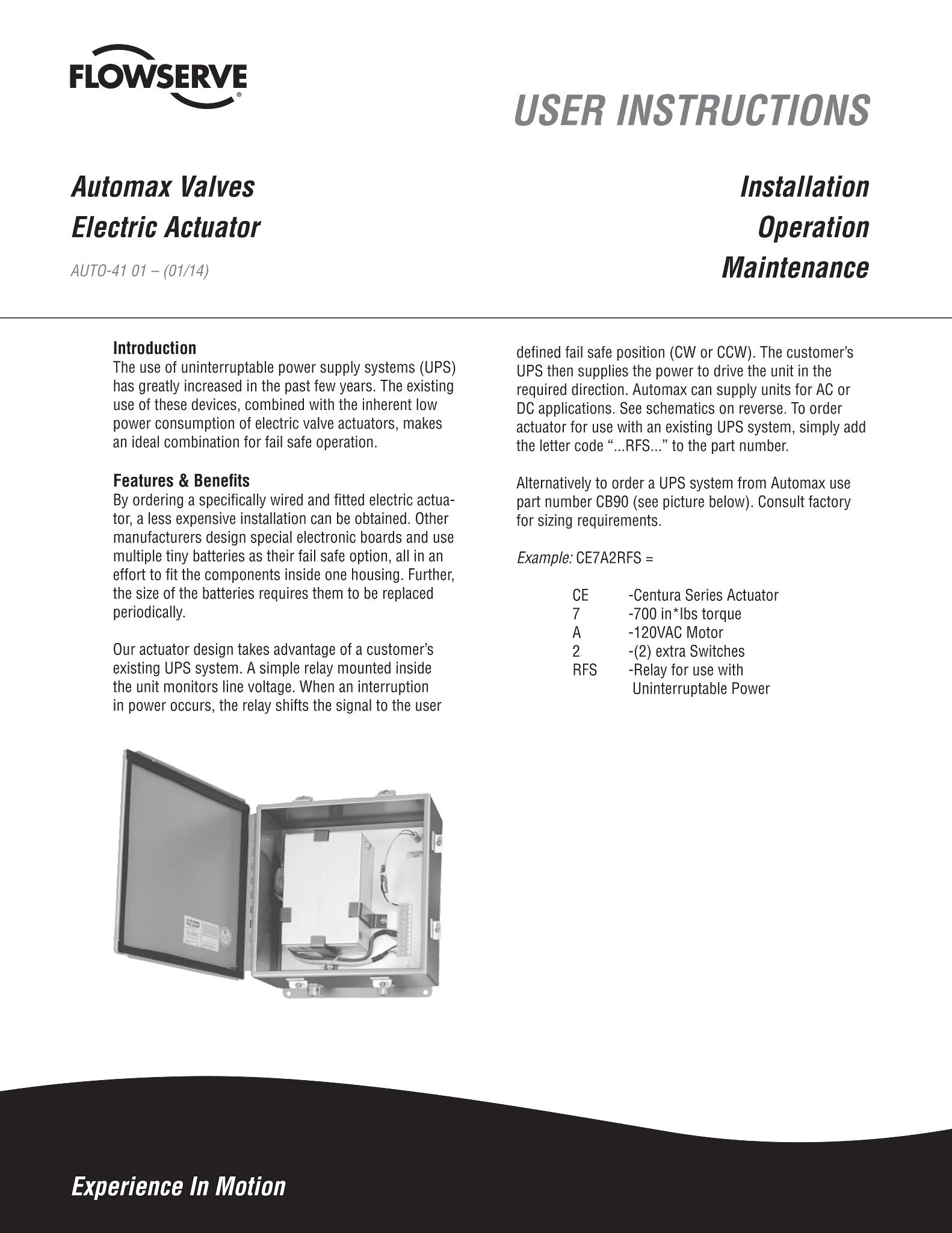 故障保护不间断电源用Automax电动执行器使用说明(IOM)