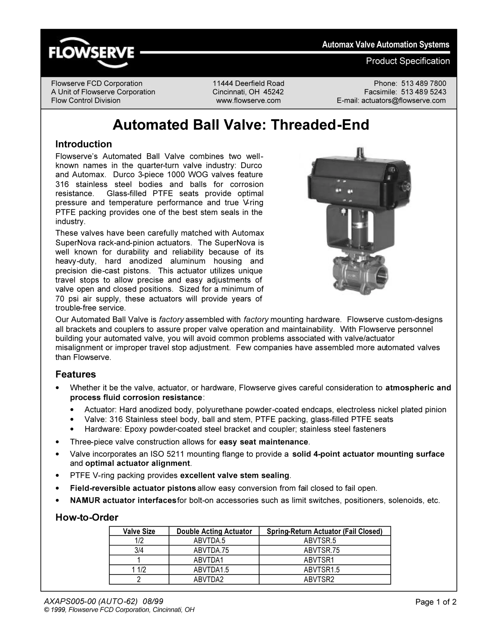 Automax自动球阀：螺纹端产品规格