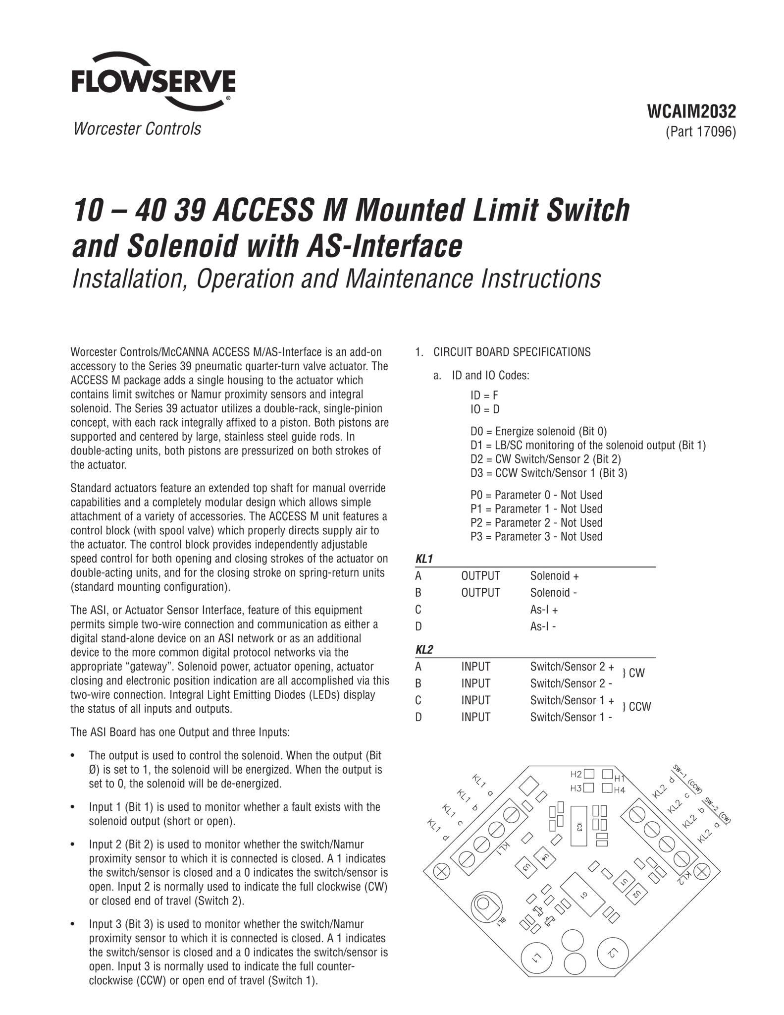 Worcester Controls 39系列ACCESS M安装的带AS接口限位开关和螺线管使用说明(IOM)