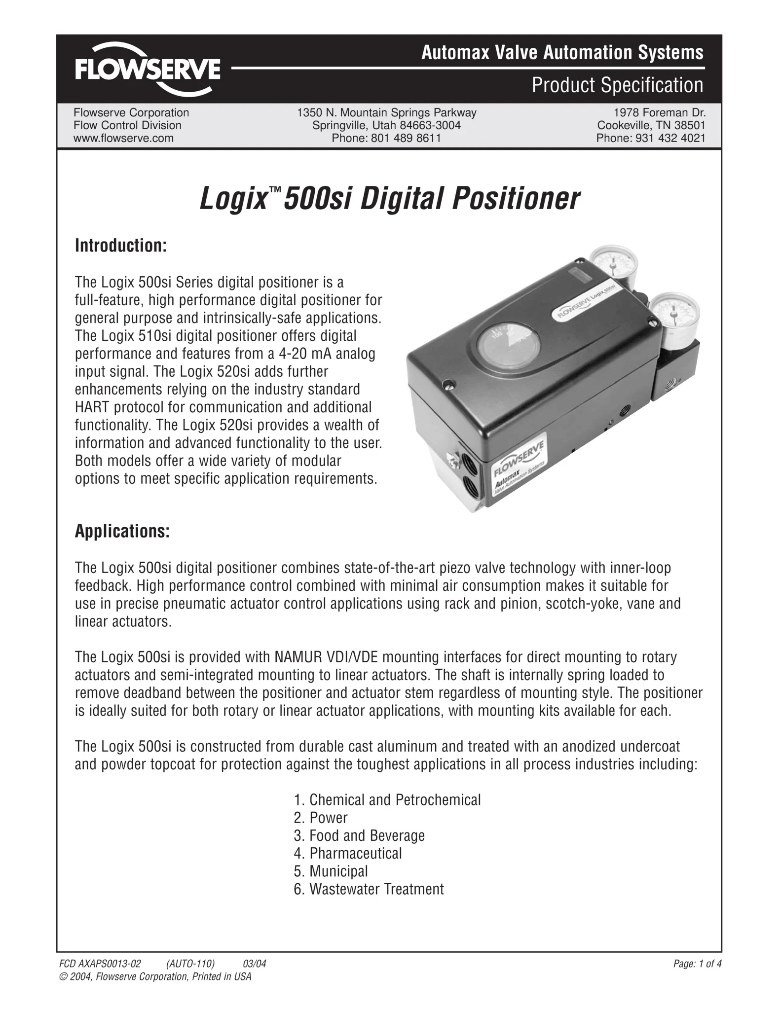 Automax Logix™ 500si 数字定位器产品规格