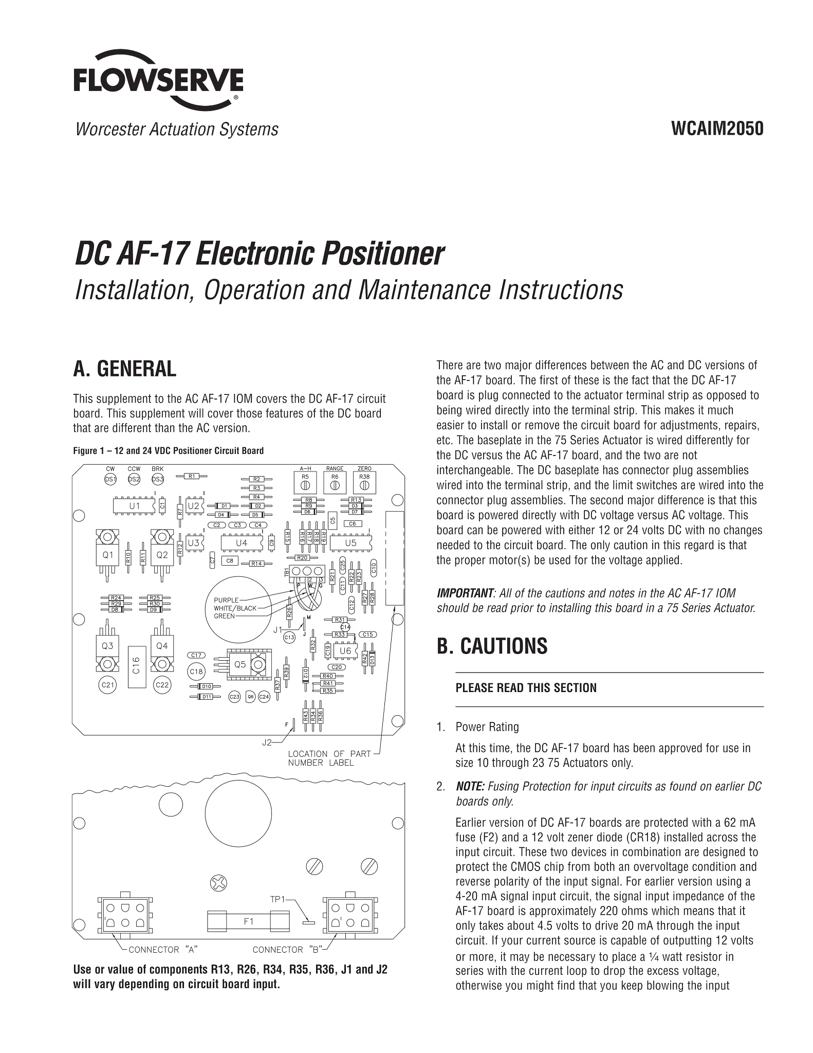 Worcester Controls DC AF-17电子定位器使用说明(IOM)