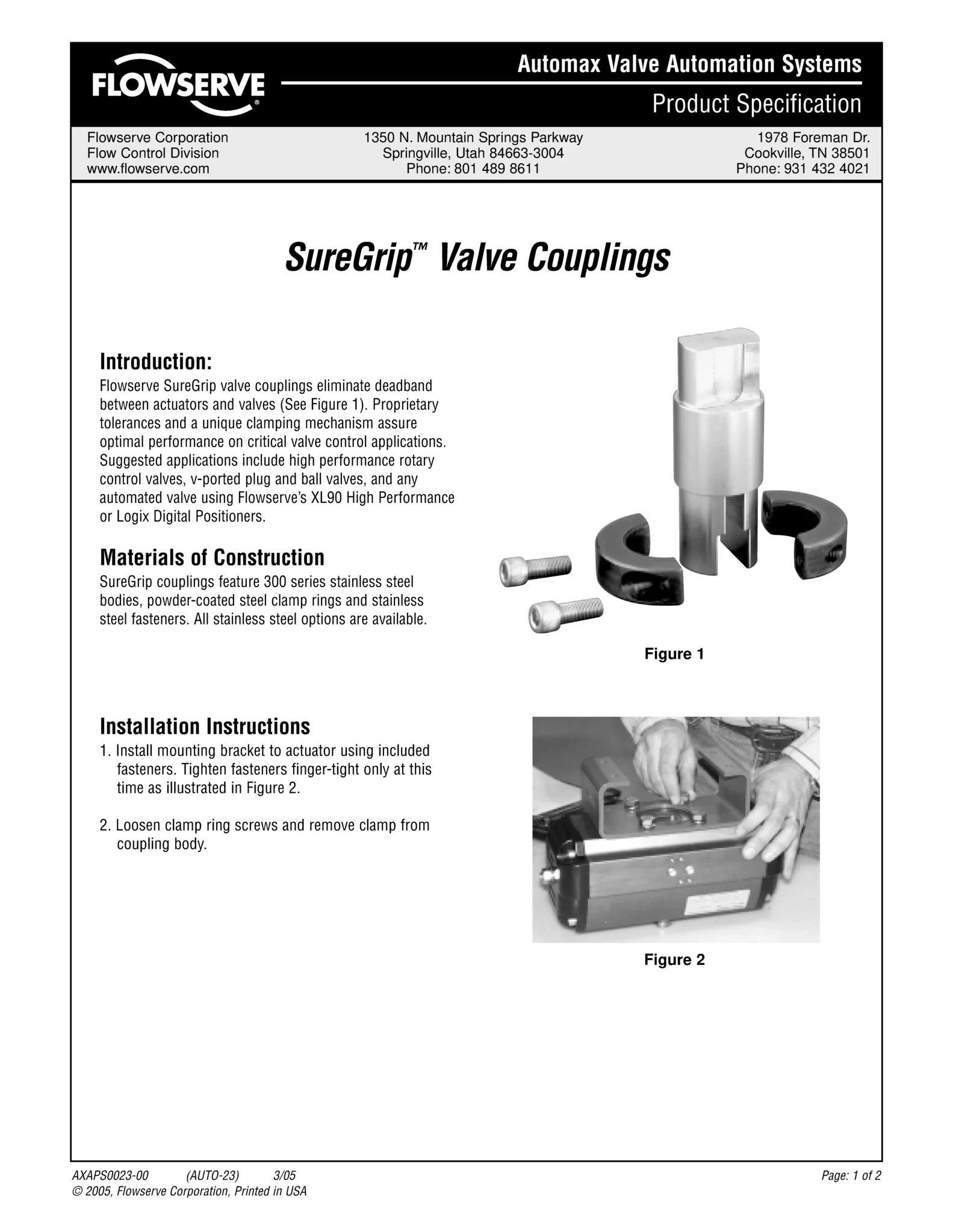 Automax SureGrip™阀门联轴器产品规格