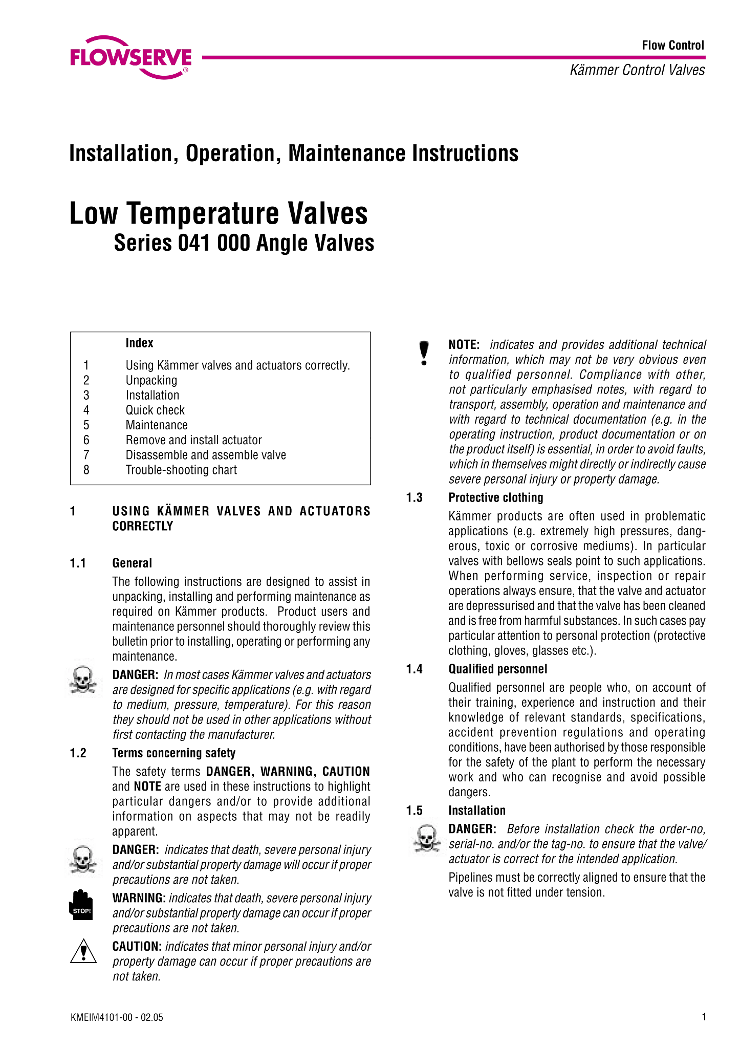 Kämmer ColdFlow低温角阀系列041000使用说明(IOM)
