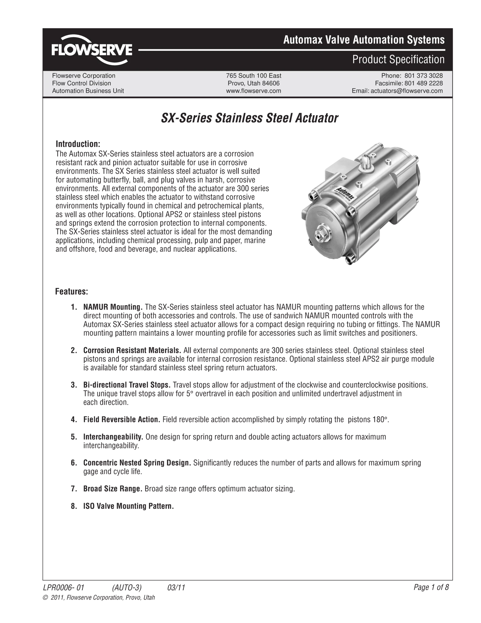 Automax SX 系列不锈钢执行器产品规格