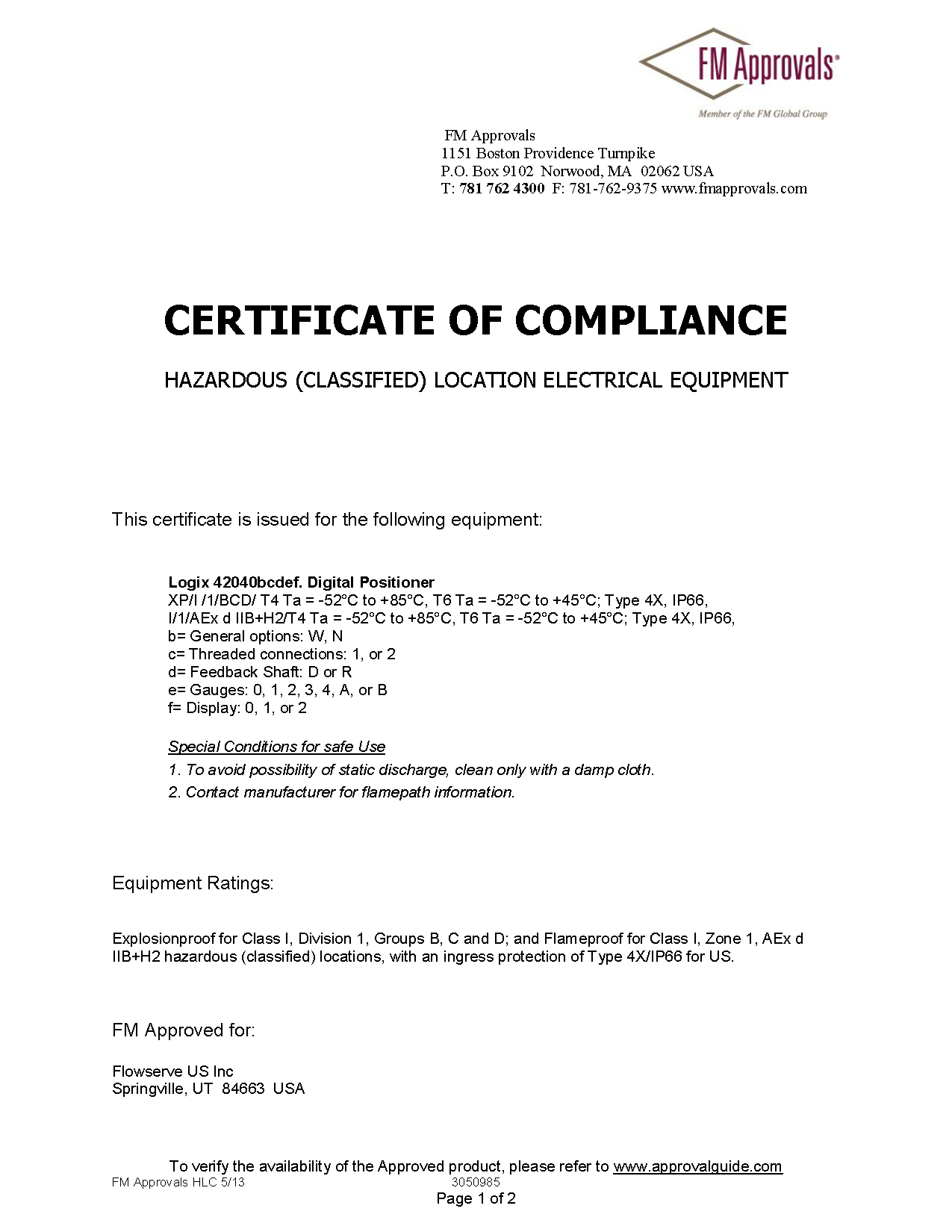 Logix 420 FM美国防爆证书