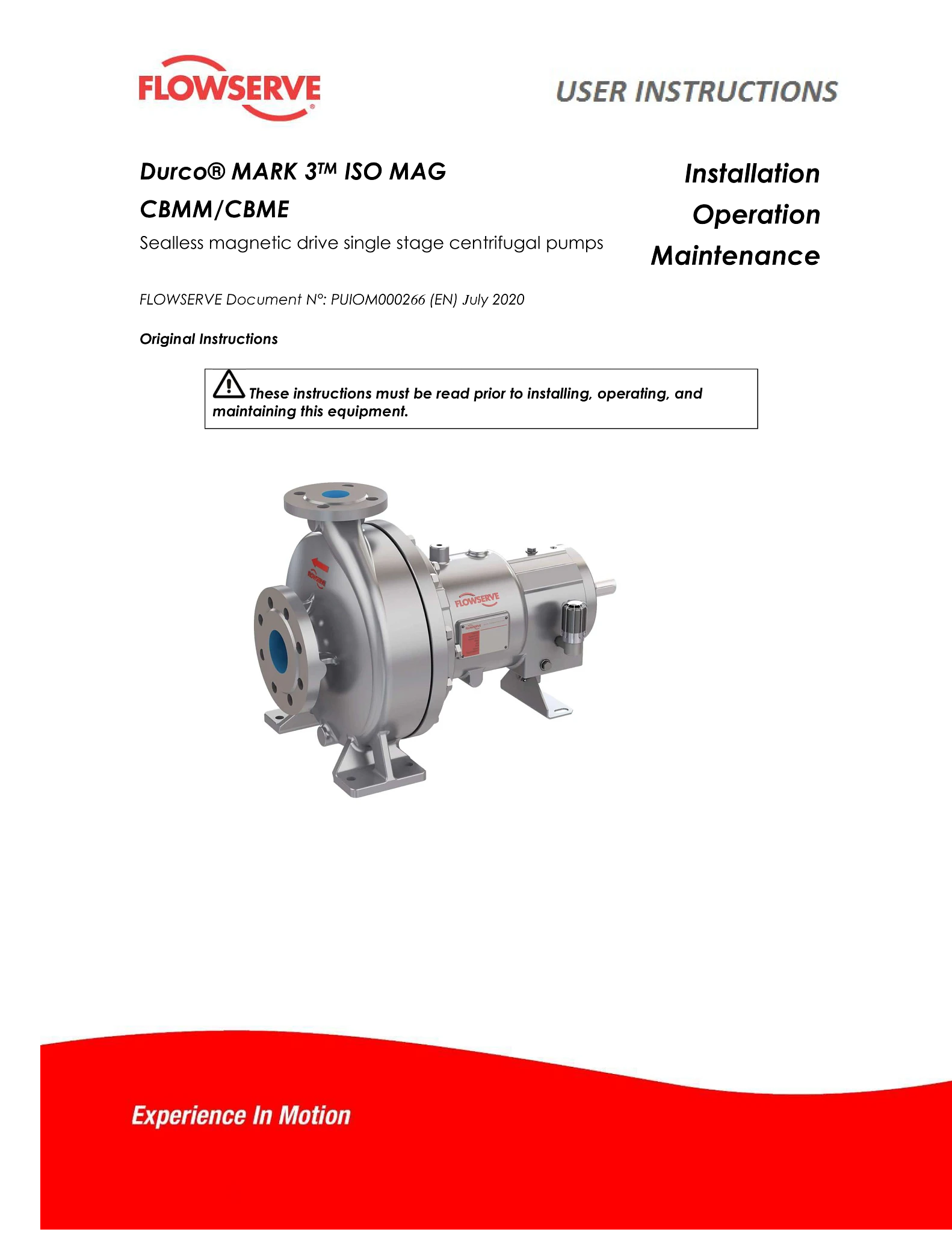 Durco® Mark 3™ ISO MAG CBMM/CBME无密封泵 - 使用说明