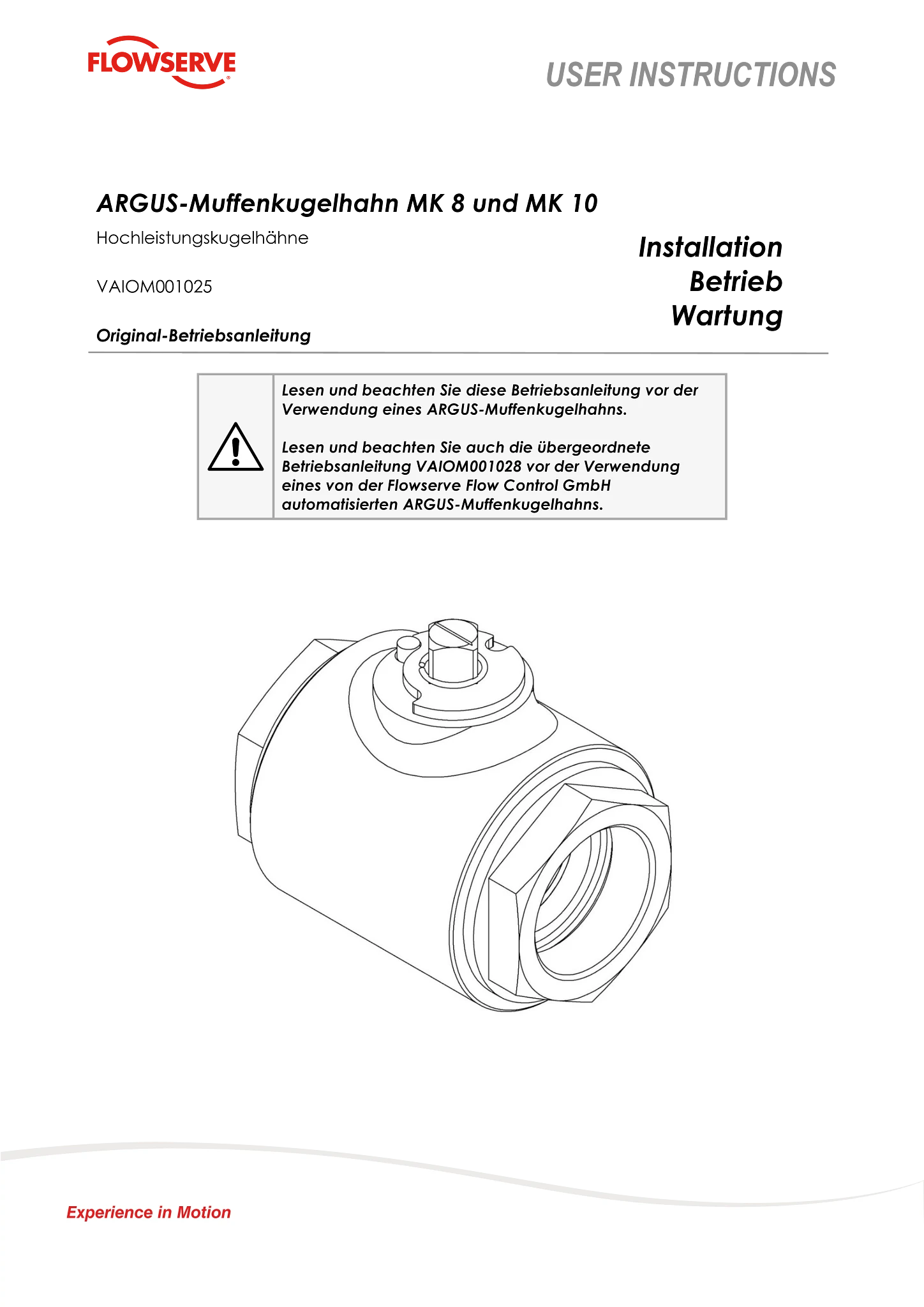 Argus®球阀 MK 8,MK 10-安装操作维护手册(英语、德语、法语)