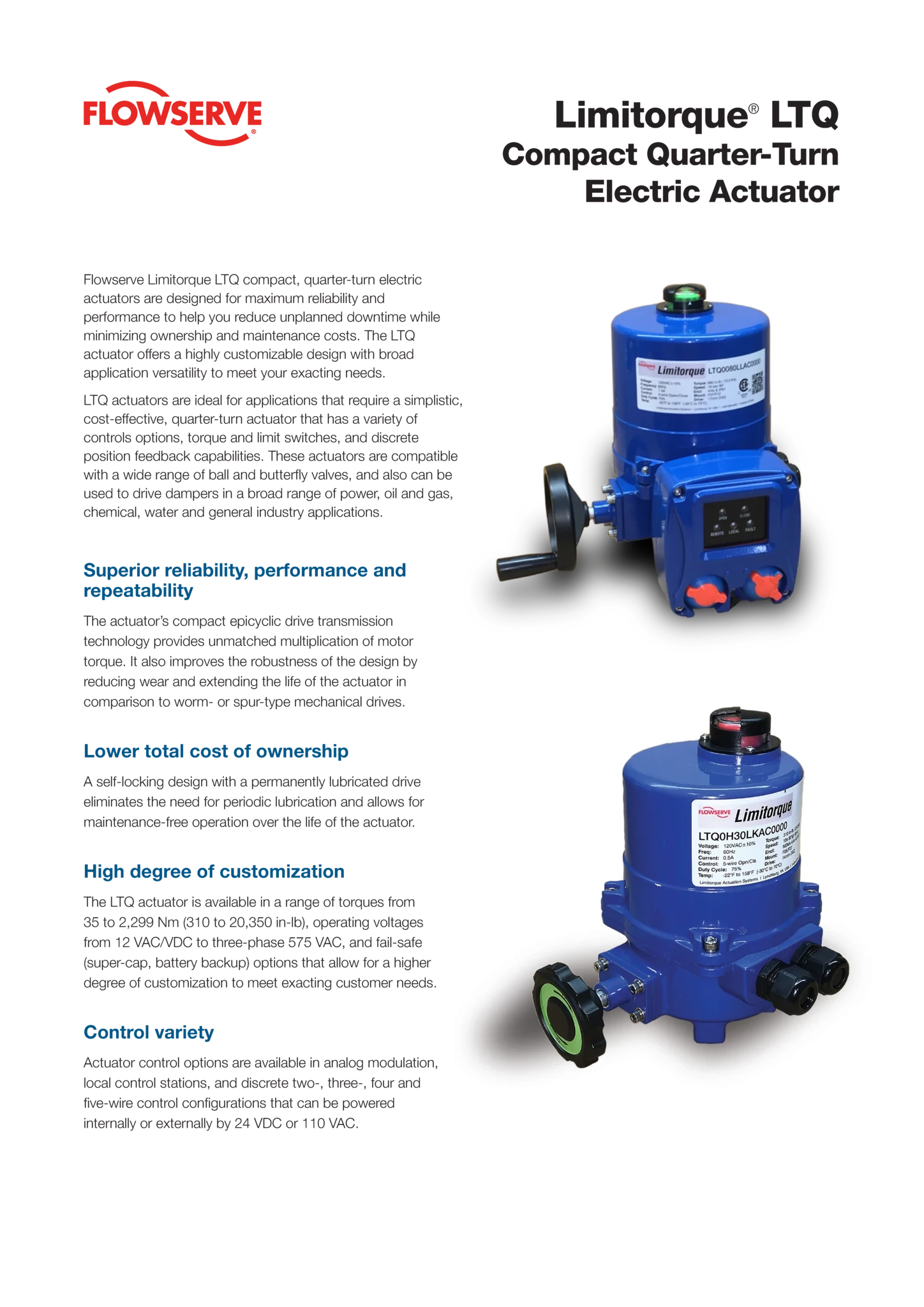 Limitorque® LTQ 紧凑型直角回转电动执行器 - 宣传单