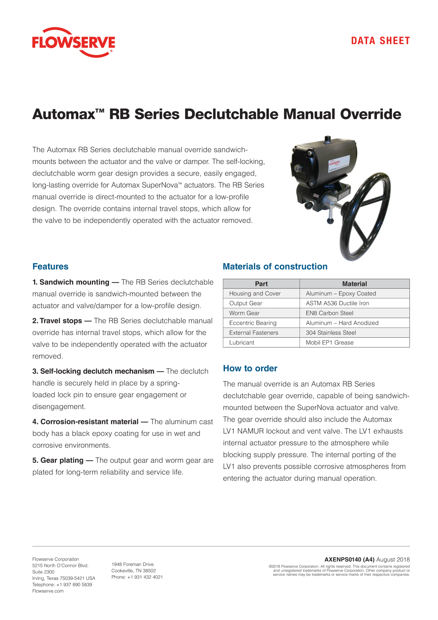 Automax RB系列可拆卸手动超控数据表