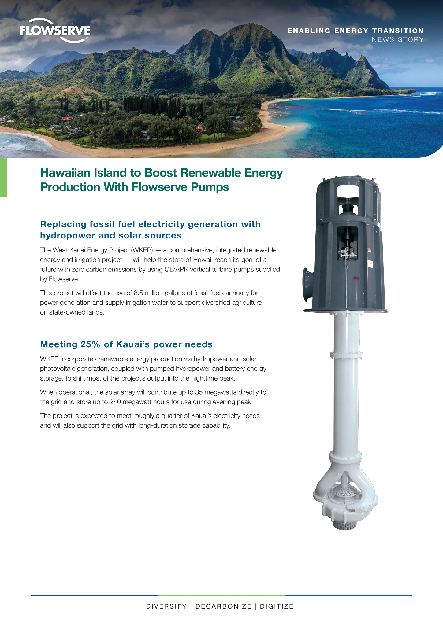 夏威夷岛利用Flowserve泵促进可再生能源生产