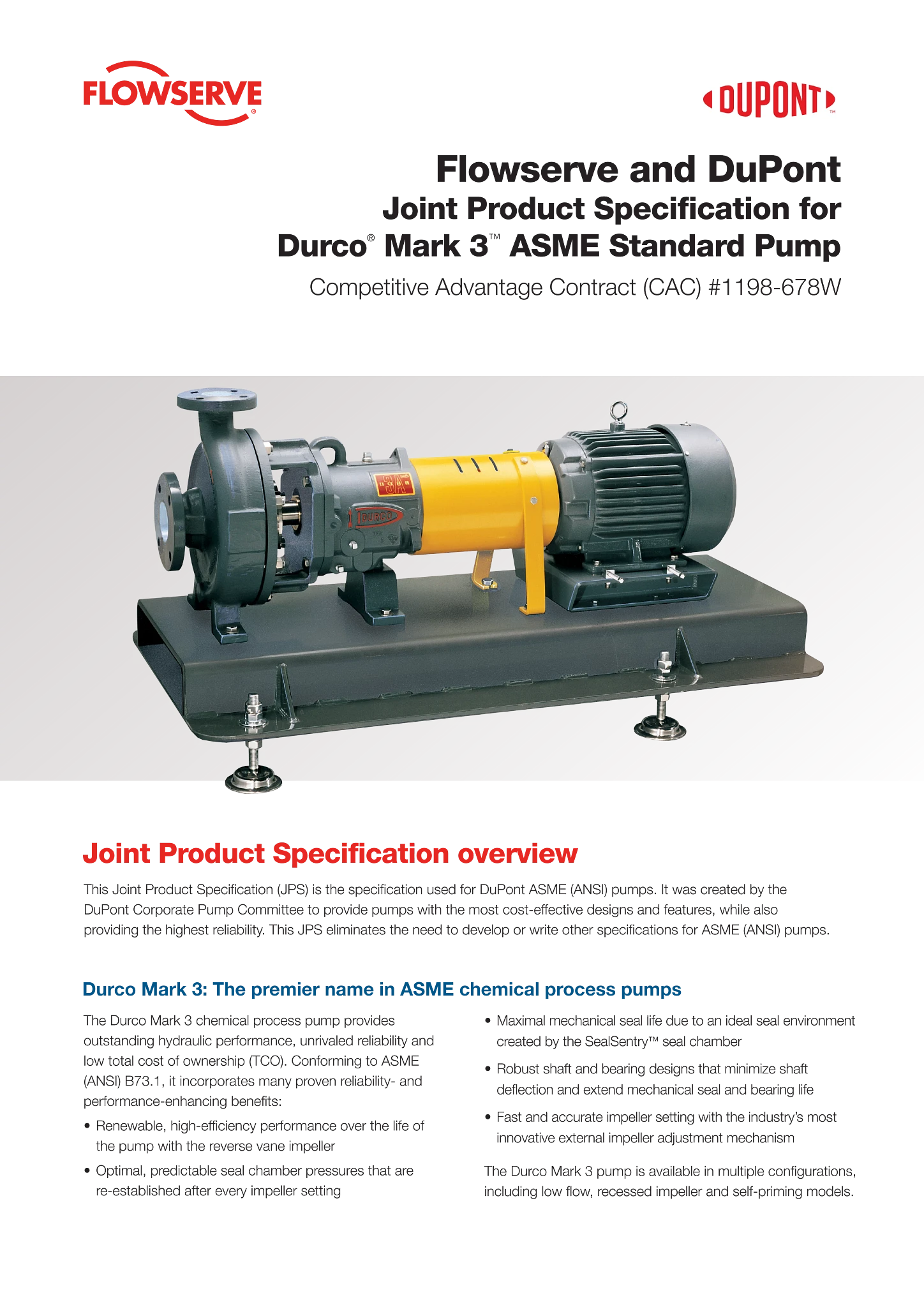 Flowserve和DuPont的Durco® Mark 3™ ASME标准泵联合产品规格